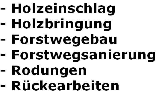 - Holzeinschlag - Holzbringung - Forstwegebau - Forstwegsanierung - Rodungen - Rückearbeiten